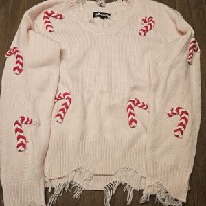 Nova Kids Pink Holiday Sweater with Candy Cane Accents